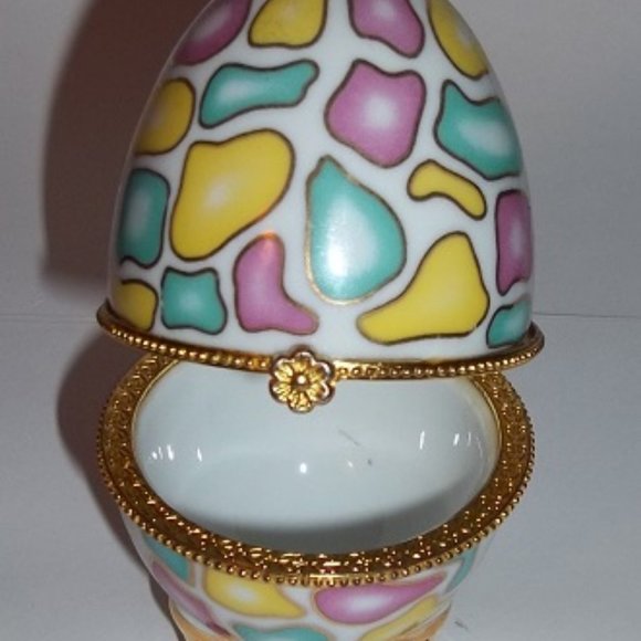 Vintage Collectible Russian Faberge Style Porcelain Ceramic Egg 24K Trinket Box - Picture 2 of 2